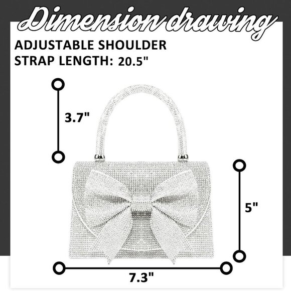 Elegant Small Tote Bag with Silver Bow & Rhinestones - Perfect for Parties - Picture 7 of 7